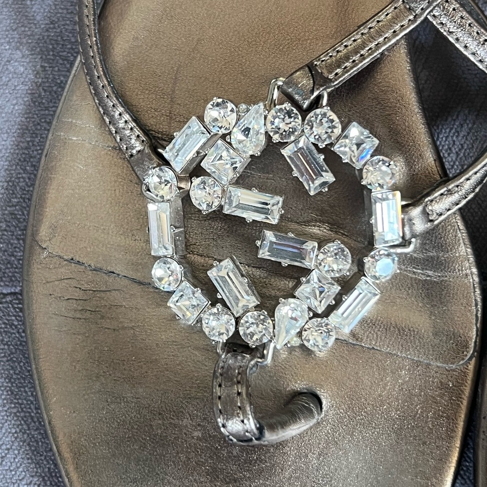 Gucci Silver Sandals with Crystal Embellishments